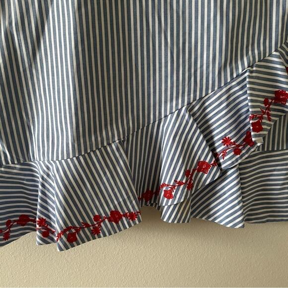 Draper James Striped Embroidered Faux Wrap Dress - Picture 3 of 9